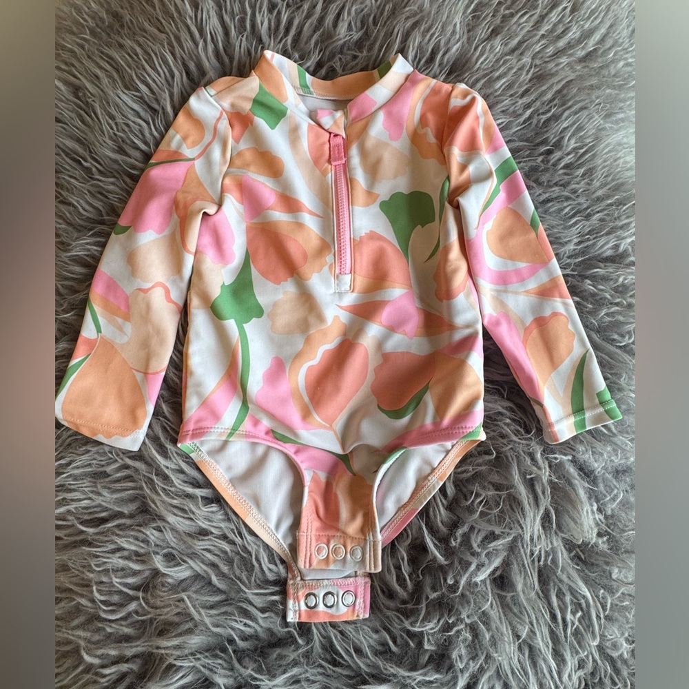 Long Sleeve Floral Baby Rashguard Bodysuit